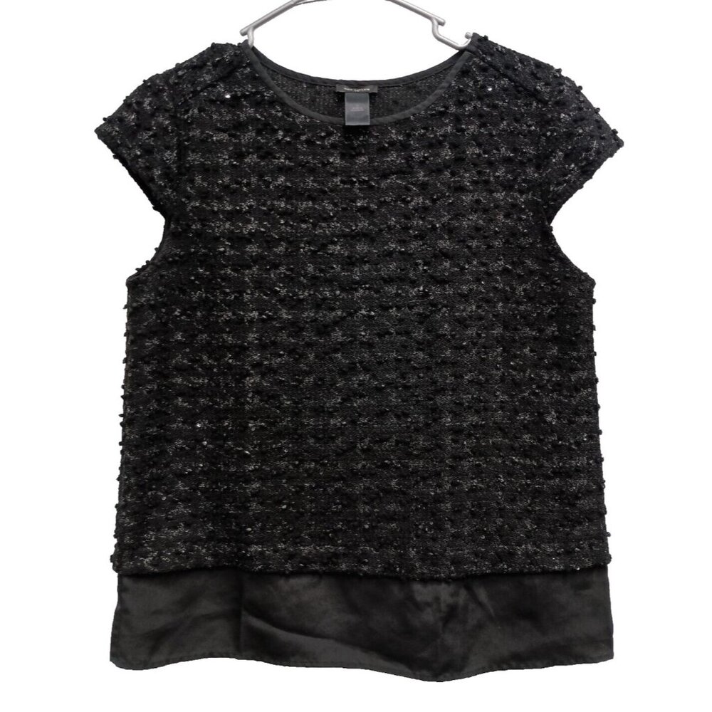 Ann Taylor Fairy Grunge Top Womens Small Black Textured Metallic Short Sleeve